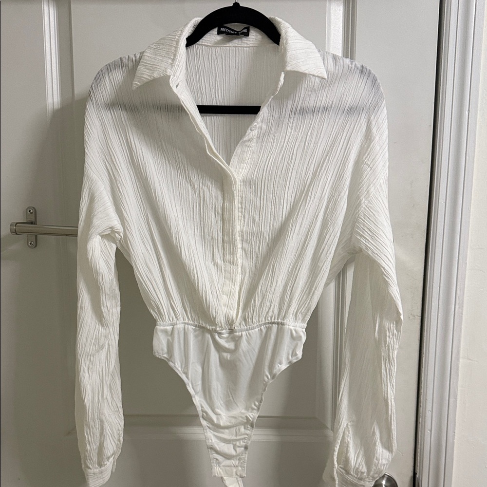 PrettyLittleThing Cream Textured Long-Sleeve Bodysuit